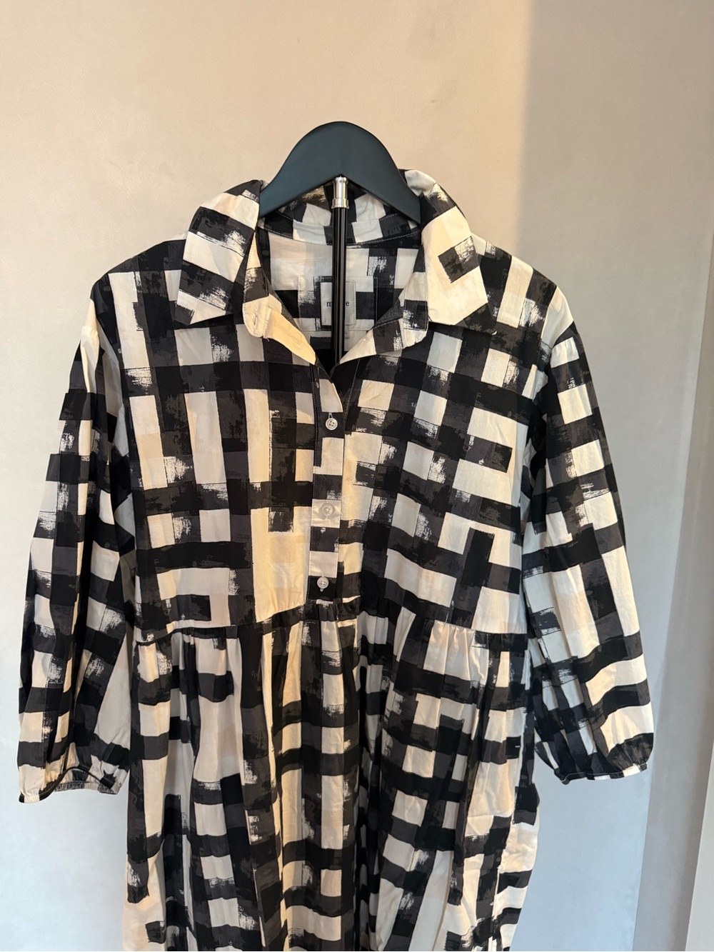Maeve Black and Cream Abstract Grid Maxi Shirt Dress - Picture 2 of 4
